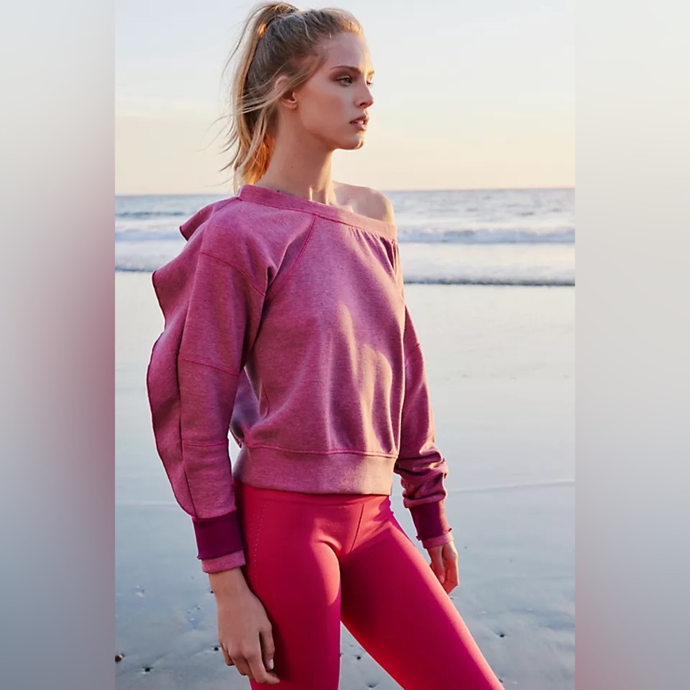 FP Movement by Free People Flounce Tech Fleece Ruffle Off Shoulder Top